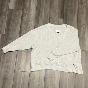 American Eagle Oversized Big Hug Waffle V-Neck Sweater - Heather Gray